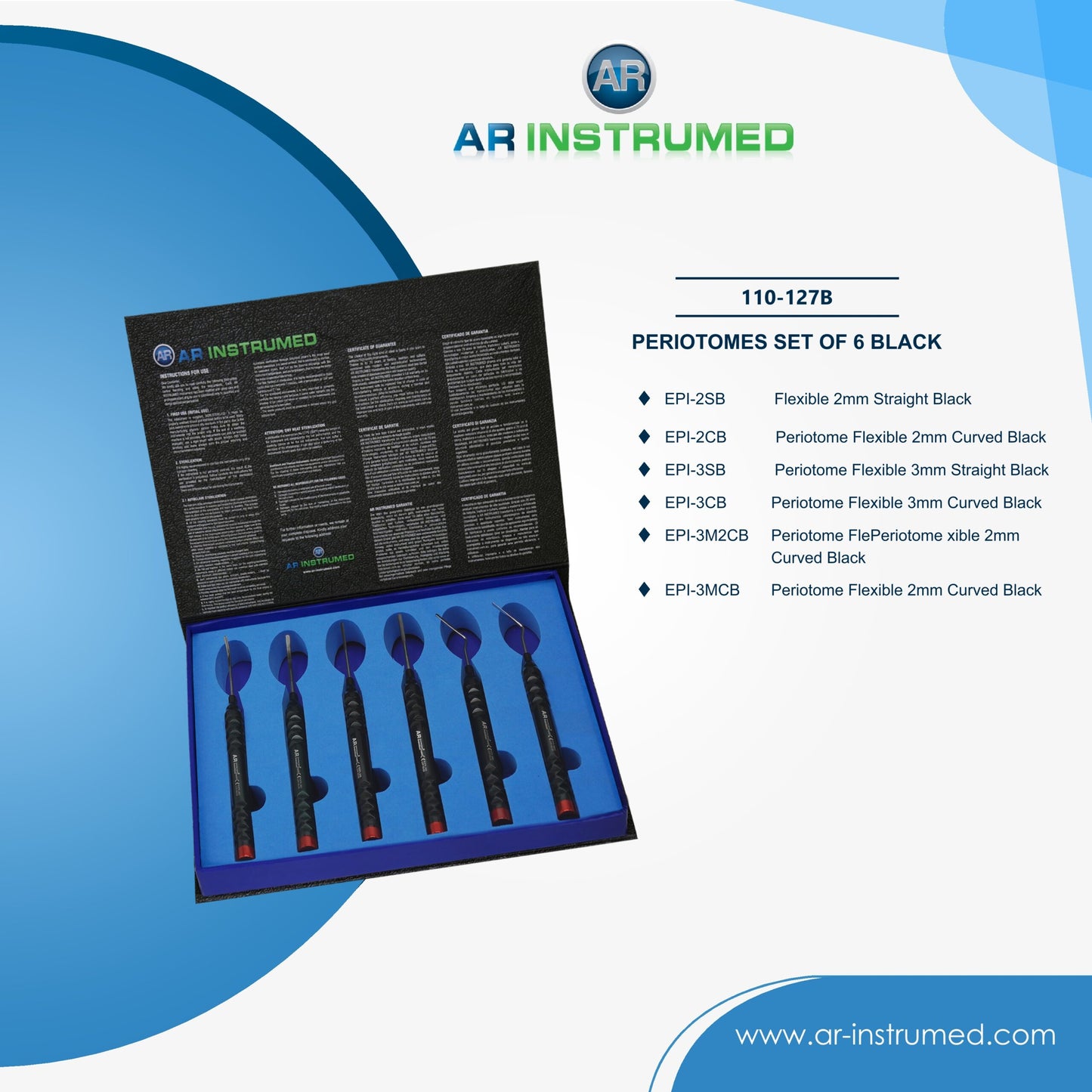 AR Instrumed Periotome Extraction Kit Set of 6 Black