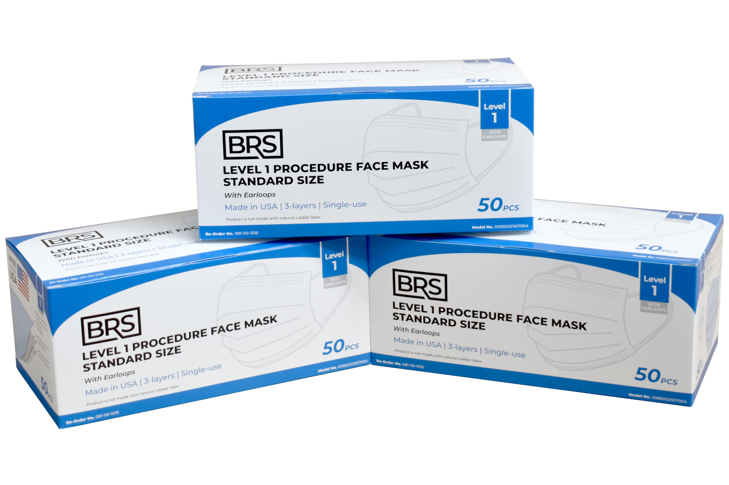 BRS Earloop Face Mask, Level 1, Standard Size, Case of 600 Masks