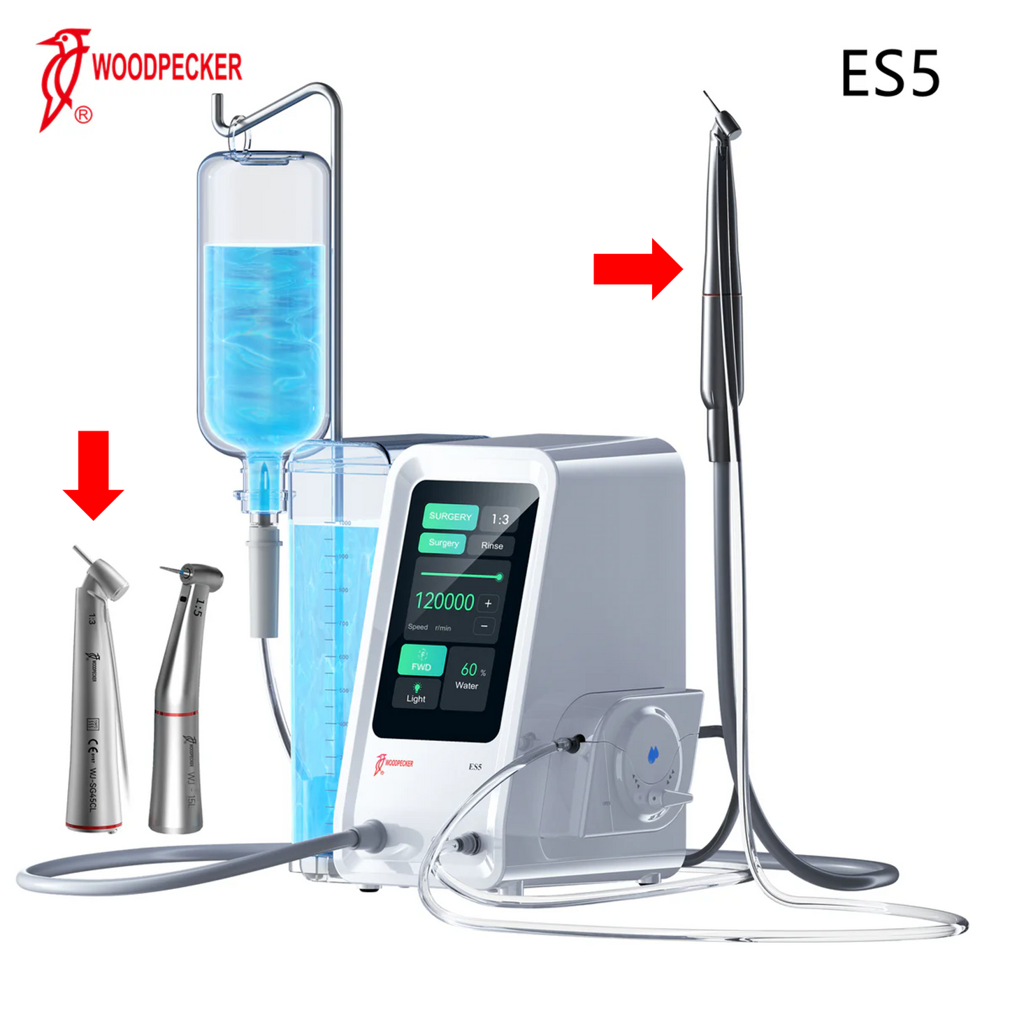 Woodpecker 1:3 Electric Surgical Handpiece w/ Fiber Optic, External Irrigation and Push Button Chuck