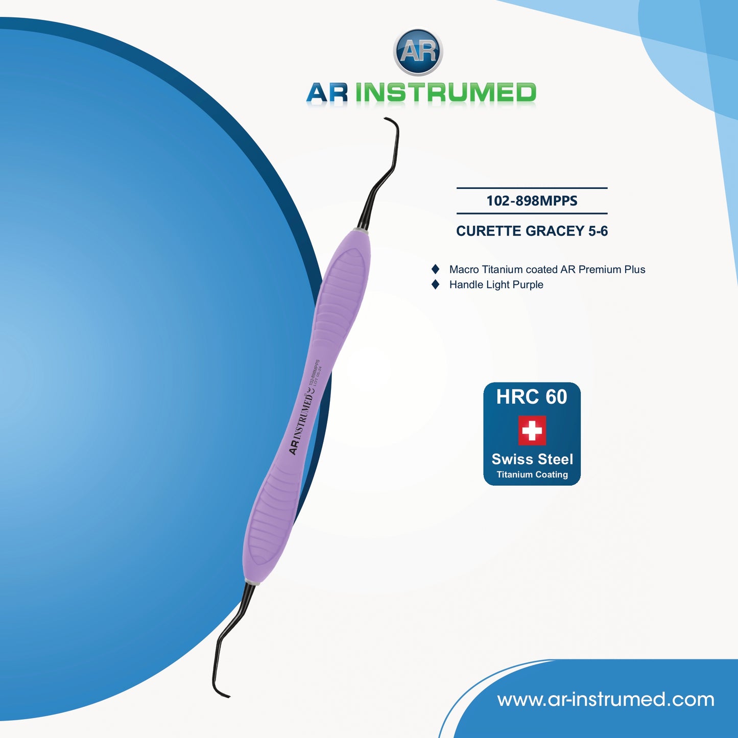 AR Instrumed Standard Gracey Currettes Set of 8 Premium Plus Titanium with Silicone Handles