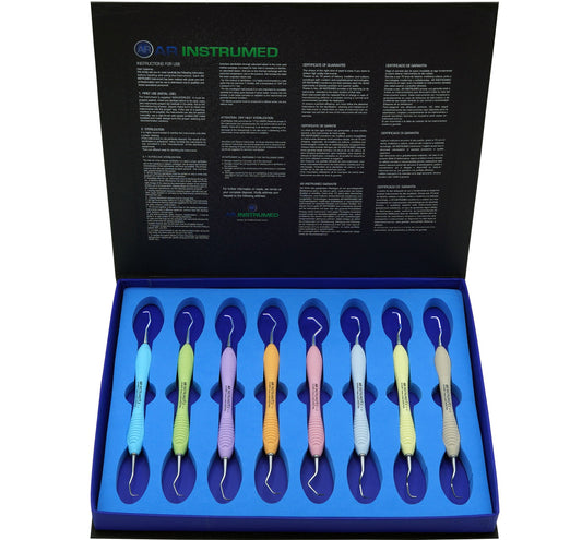 AR Instrumed Standard Gracey Currettes Set of 8 Premium Plus Titanium with Silicone Handles