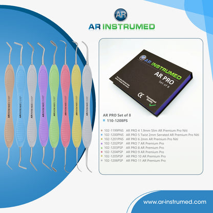 AR Instrumed AR PRO Instrument Kit for Scaling & Root Planing - Set of 8 With AR Premium Plus Silicone Handles