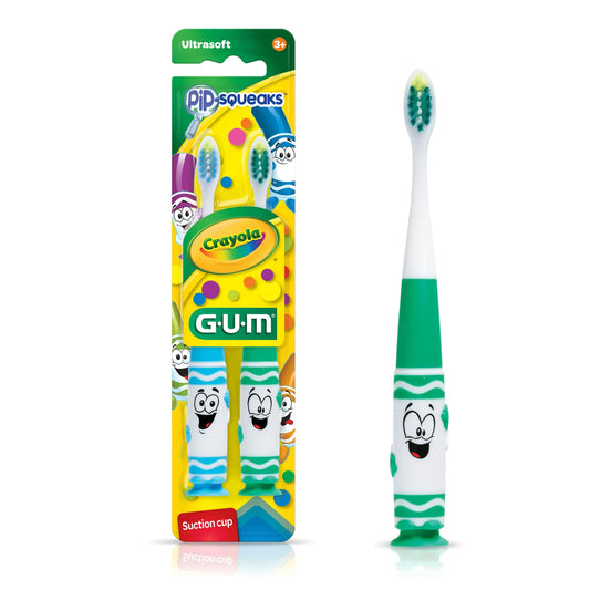 GUM® Crayola™ Pip-Squeaks™ Toothbrush w/ Suction Cup 1dz/bx