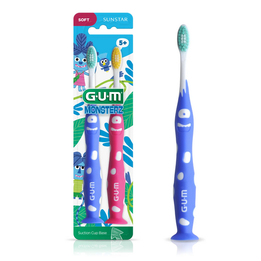 GUM® Monsterz Jr. Kids’ Toothbrush w/Suction Cup, Assorted Colors 1 dozen