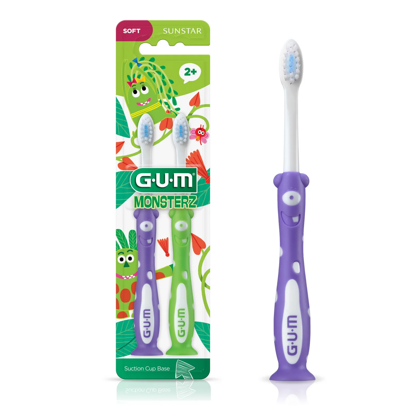 GUM Monsterz Toddler Toothbrush w/Suction Cup, Assorted Colors 1 dozen