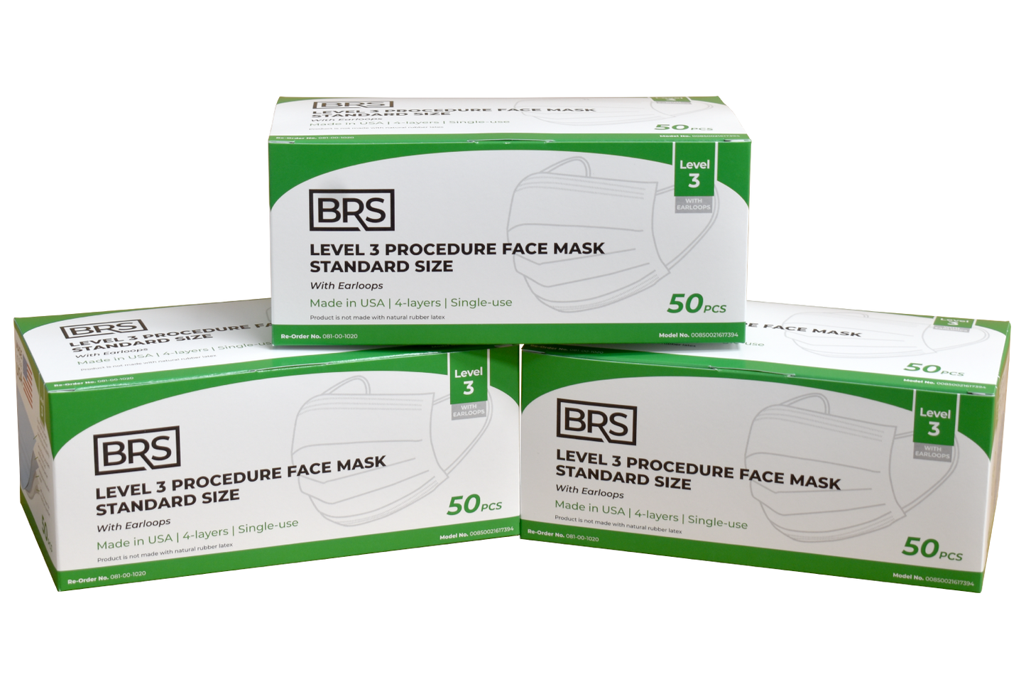 BRS Earloop Face Mask, Level 3, Standard Size, Case of 600 Masks, Blue