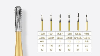 1958 | T-Rex Multi-Use Carbide Burs Round-End Fissure Shaped PD2 / G1558