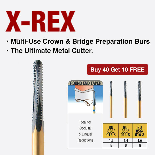 BU856-014-8 X-Rex Multi-Use Crown & Bridge Preparation Burs, The Ultimate Metal Cutter