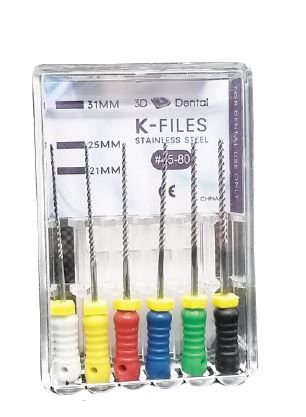 3D Endo Stainless Steel K-Files 21mm, Pack of 6